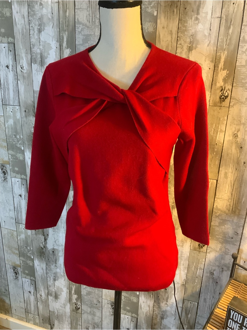 Women's Red Twist-Neck Crew Sweater
